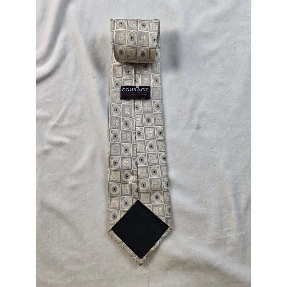 Courage Silver & Grey Geometric Medallion Jacquard Silk Necktie